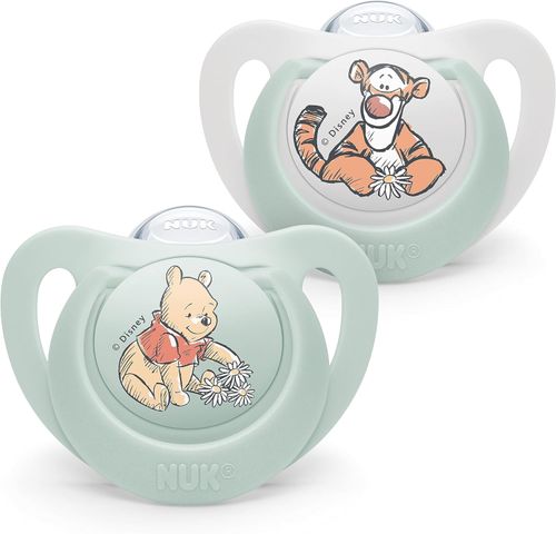 NUK Star Baby Dummy | 0-6 Months | Soothes 99% of Babies | BPA-Free Silicone Soothers | Winnie The Pooh | with Case | 2 Count